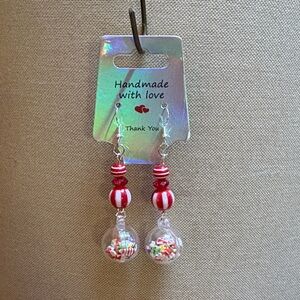 Handmade Red and White Beaded Earrings